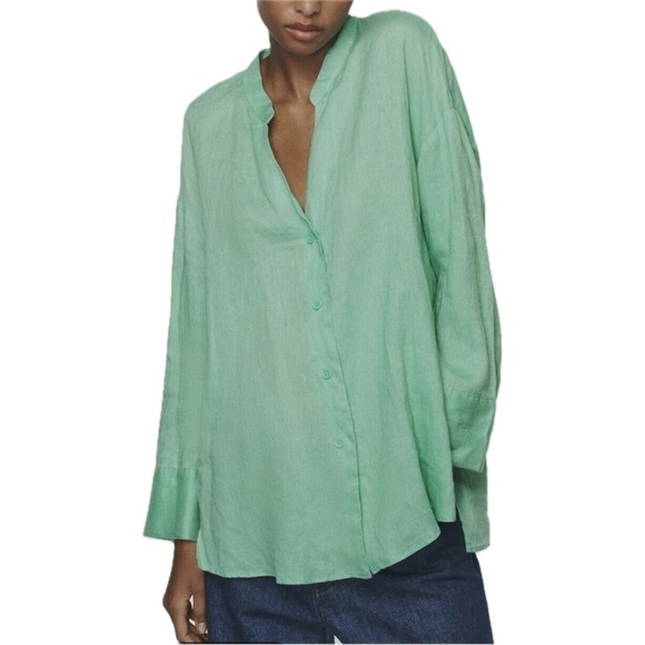 NWT ZARA 100% Linen Button-Down Asymmetrical Shirt in Taupe Gray - Picture 5 of 10